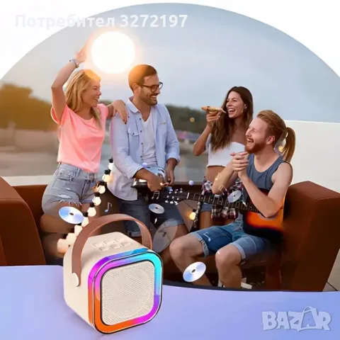 K12 Високочествен караоке комплект с два безжични микрофона и LED тонколона, снимка 3 - Караоке - 48738937