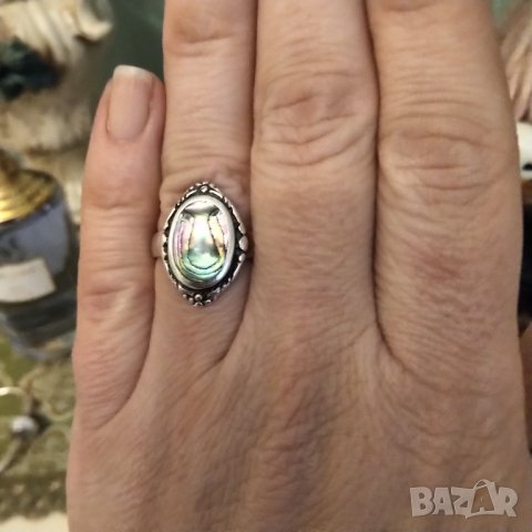 Авторски сребърен пръстен с кралски седеф, снимка 3 - Пръстени - 36952677