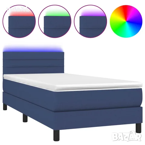 vidaXL Боксспринг легло с матрак и LED, синя, 90x200 см, плат, снимка 1 - Спални и легла - 56146652