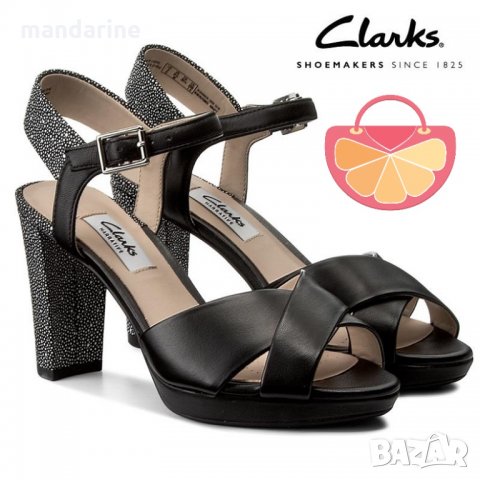 ПРОМО 🍊 CLARKS № 38/39 🍊 Кожени дамски елегантни сандали BLACK & WHITE нови с кутия, снимка 1 - Сандали - 21347484