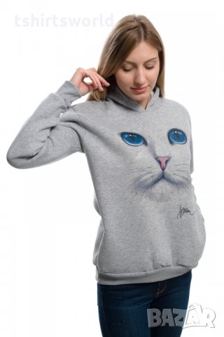 Нов дамски суичър с 3D принт сива Котка със сини очи, снимка 8 - Суичъри - 27502878