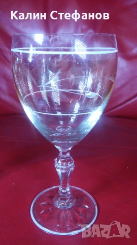 Ретро чаши за вино, калиево стъкло, ръчна гравюра – 6 бр, снимка 4 - Чаши - 54174077