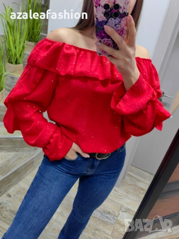 Червена блуза с блясък, снимка 4 - Блузи с дълъг ръкав и пуловери - 53082696