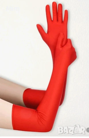 Червени сатенени дълги еластични ръкавици с 5 пръста в различни цветове , снимка 6 - Корсети, бюстиета, топове - 50580573