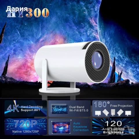 Преносим мини проектор,Android 11,HDMI връзка,USB,AV, Audio jack3.5mm,ротация на 180 градуса, снимка 2 - Плейъри, домашно кино, прожектори - 52683441