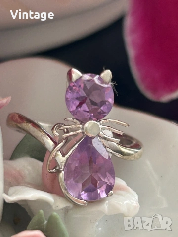 Луксозен дизайнерски сребърен пръстен с естествен аметист , снимка 2 - Пръстени - 53982151