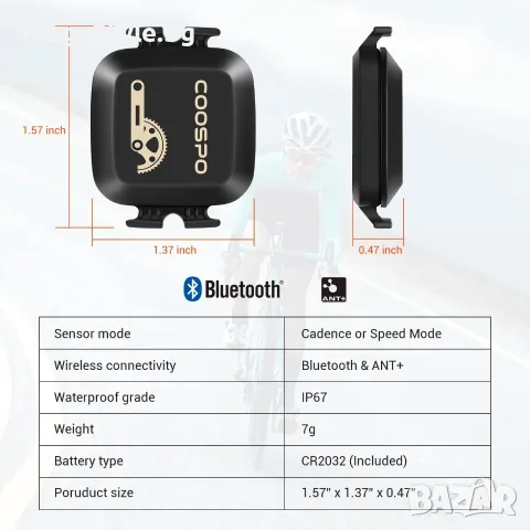 Безжичен Сензор за Скорост и Каданс Coospo BK467 (2-в-1) – Bluetooth и ANT+, снимка 8 - Аксесоари за велосипеди - 55751632
