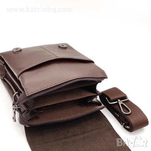 Мъжка чанта естествена кожа в кафяво с капак- Високо качество Код на продукта:K-026, снимка 3 - Чанти - 51139036