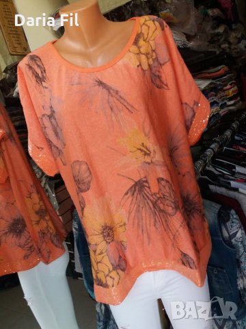 Блуза фино плетиво с пайети в коралови цветове, снимка 1