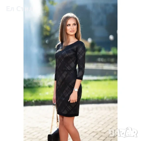 💕Карирана дамска рокля със седем осми ръкави