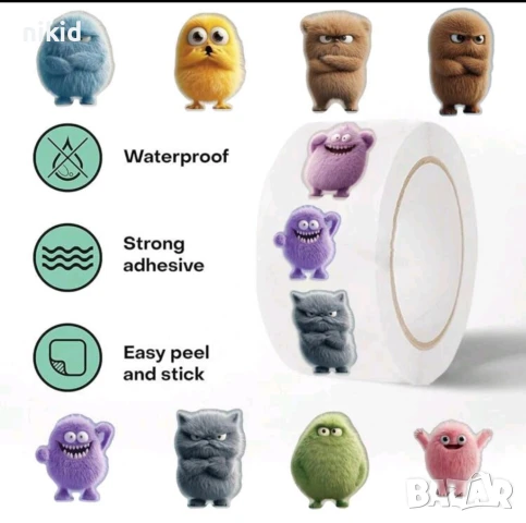 100 бр плюшени духчета дяволчета малки самозалепващи лепенки стикери за ръчна изработка за подарък, снимка 4 - Други - 51268532