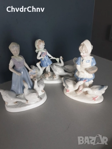 GDR статуетки 19-22см/ГДР Графентал стара немска порцеланова фигура-композиция/момиче с гъски-патки