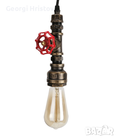 Винтидж Пендел Plumbing design, LED, Метал, Индустриален Стил, E27, 240 V, Copper, снимка 1 - Лампи за таван - 44757055
