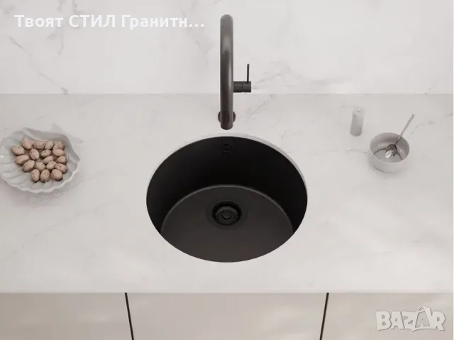 Графит кръгла кухненска мивка за вграждане под плот Валета 50 460x460 мм
