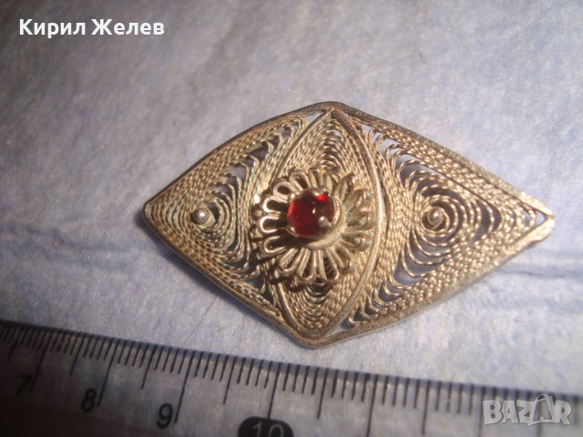 19 Век ФИЛИГРАННА СРЕБЪРНА РЕТРО БРОШКА МНОГО ВИСОКА ПРОБА СРЕБРО с ЕСТЕСТВЕН ФАСЕТИРАН ГРАНАТ 32435, снимка 14 - Антикварни и старинни предмети - 38352010