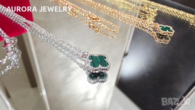 Van Cleef & Arpels VCA Gold Green Malachite Sweet Alhambra Clover Дамско Колие, снимка 6 - Колиета, медальони, синджири - 54224402