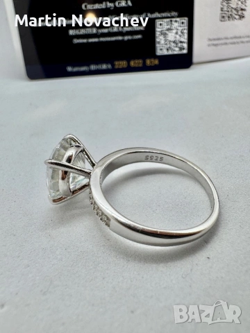 Сребърен пръстен с мойсанит (Диамант) 5 карата, снимка 8 - Пръстени - 54117262