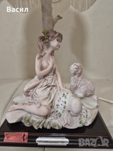 Винтидж декоративна настолна лампа – фигура момиче с куче, снимка 2 - Други ценни предмети - 54149262