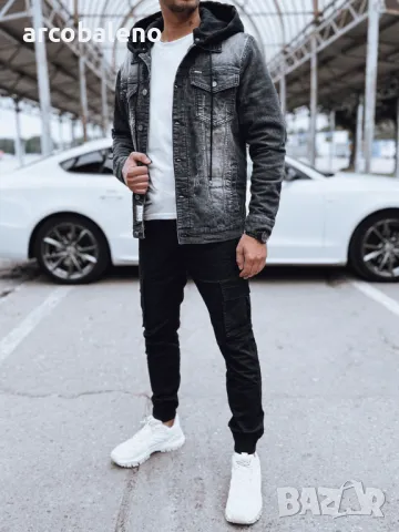 Мъжко черно дънково яке, снимка 2 - Якета - 48044269