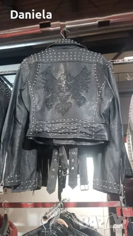 Намалено!! Дамско кожено яке Dirty12 wingskull ръчна изработка Germany , снимка 3 - Якета - 38920163