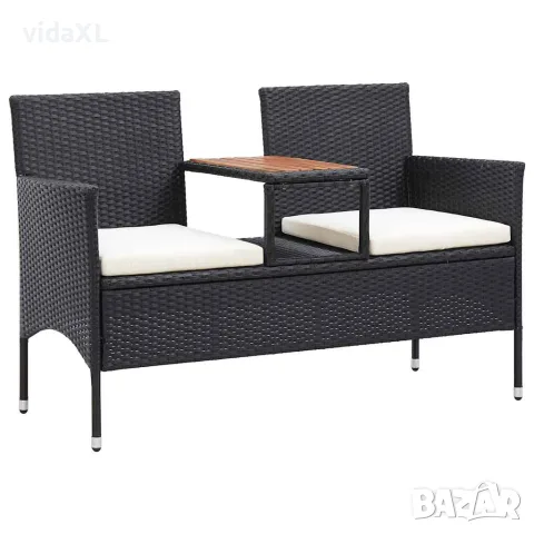 vidaXL 2-местна градинска пейка с маса за чай 143 см полиратан черна