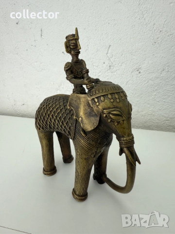 Стара индийска фигура на погонщик със слон. №7583, снимка 2 - Антикварни и старинни предмети - 52316658