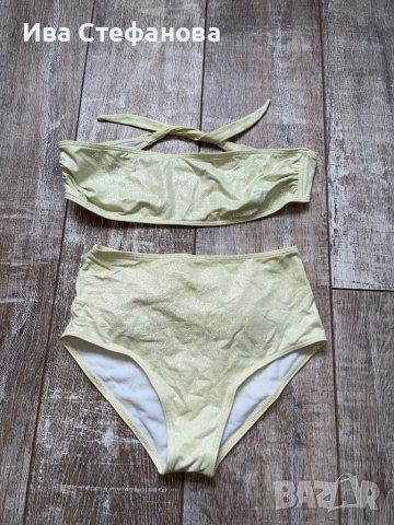 Нов висока талия светло зелен светло резедав бански костюм сет от две части брокат лек блясък , снимка 5 - Бански костюми - 40761480