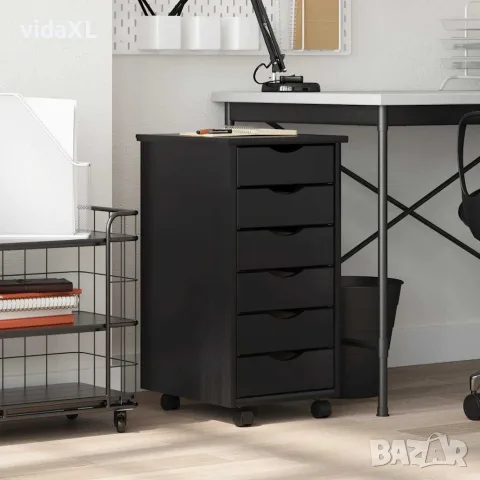 vidaXL Подвижен шкаф с чекмеджета "MOSS" Черно масивно дърво бор, снимка 2 - Шкафове - 56147546