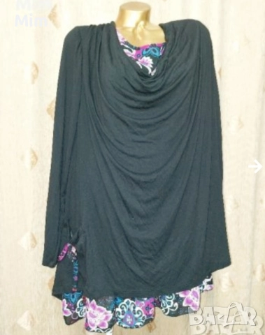 XXXL Черна туника с дълъг ръкав за едра дама 