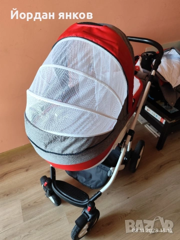 Бебешка количка 3 в 1 със столче за кола Karwala – Сиво и Червено, снимка 3 - Детски колички - 53012823