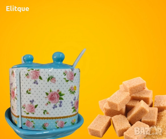 Порцеланова захарница,с две лъжички, снимка 2 - Декорация за дома - 52840378