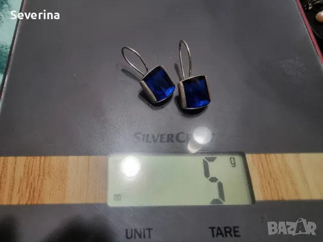 Авторски,сребърни обеци с голям син камък , снимка 4 - Обеци - 49040380
