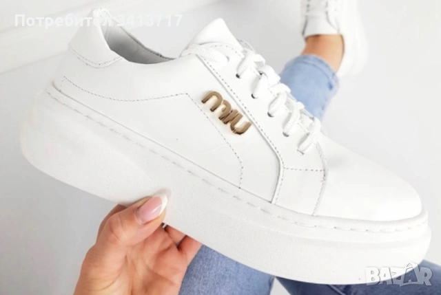 Бели кецове от естествена кожа(налични номера от 36-ти до 41-ви номер), снимка 2 - Кецове - 54207062