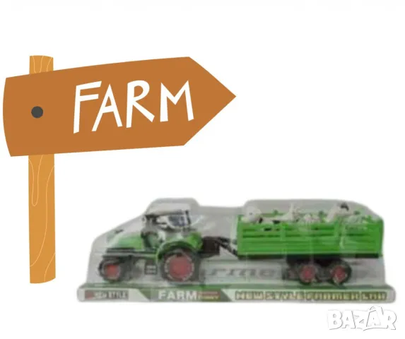 Трактор  с ремарке и животни, снимка 1