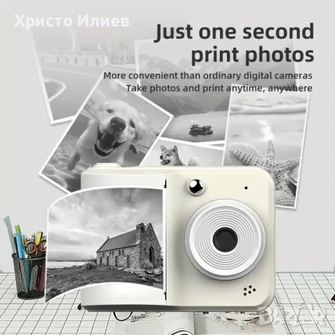 Фотоапарат Моментална детска камера 1080P, Фотопринтер с много функции Син Розов Бял, снимка 16 - Друга електроника - 49805664