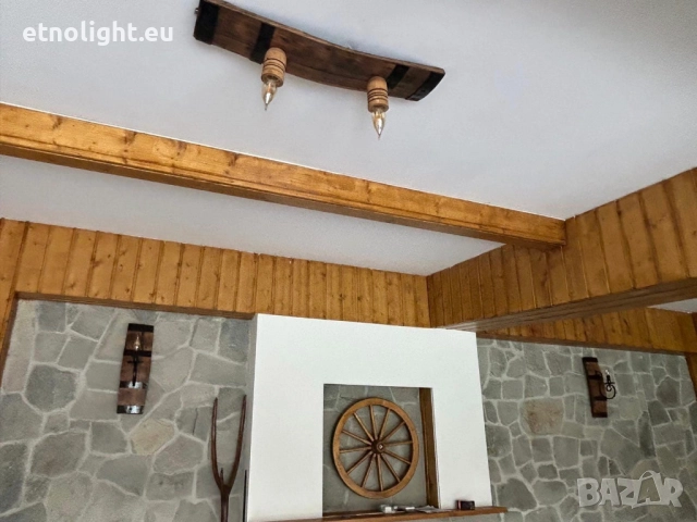 Полилеи от автентични реставрирани бъчви с дървена чашка , снимка 13 - Лампи за таван - 44113335