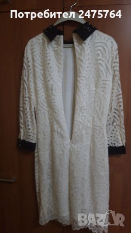 Бяла дантелена рокля с яка, снимка 3 - Рокли - 38795251
