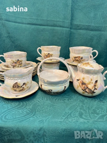 Руски порцелан-нов рядък сервиз Птици, Коростен, СССР