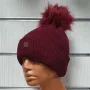 Нова зимна топла дамска шапка Silver Star в цвят бордо с пух/помпон, снимка 2