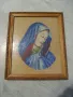 № 7825 стар гоблен - Мадона  - с рамка  - размер 26 / 21,5 см  - рамка от дърво с орнаменти, снимка 6