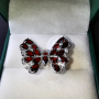Сребърен 925 пръстен - Пеперуда с Родиево покритие и Натурални Гранати и Циркони!, снимка 7