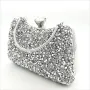 Официална чанта клъч с големи сребристи камъни и къса дръжка, снимка 3