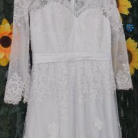 къса булчинска сватбена рокля с ръкави, снимка 2 - Сватбени рокли - 39215906