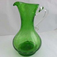 Стара стъклена кана цветно зелено стъкло, снимка 11 - Антикварни и старинни предмети - 29570816