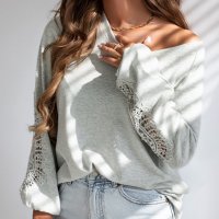 Дамска блуза в сиво с дълъг ръкав и ефектна бродерия, снимка 3 - Блузи с дълъг ръкав и пуловери - 44414688
