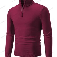 Мъжки ежедневен едноцветен пуловер с половин цип и стояща яка, 10цвята - 023, снимка 4 - Пуловери - 42784816