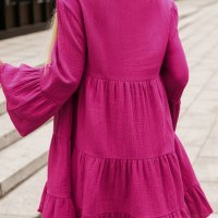 Дамска рокля тип риза в цвят циклама, 100% памук, снимка 2 - Рокли - 44177234