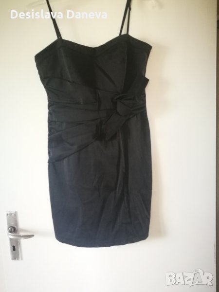 Официална сатенена къса черна рокля + подарък, снимка 1