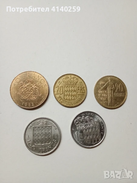 Монако монети 1 франк 1966 г 20 сантима 1962 г , снимка 1