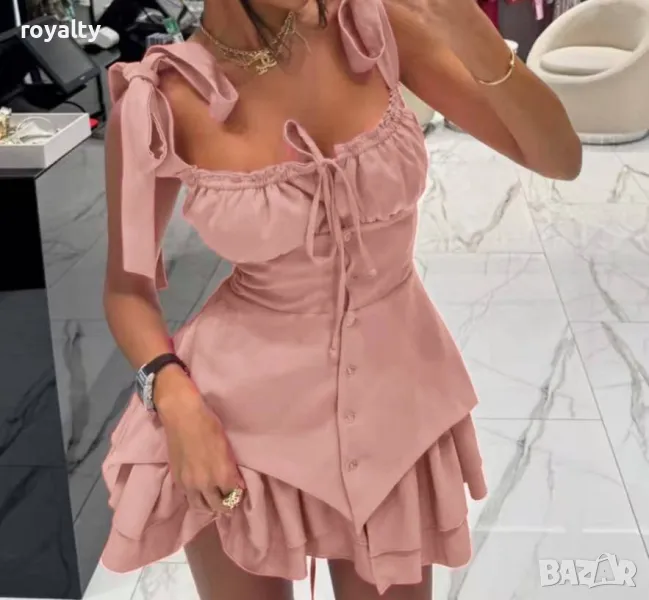 Розова елегантна дамска рокля , снимка 1